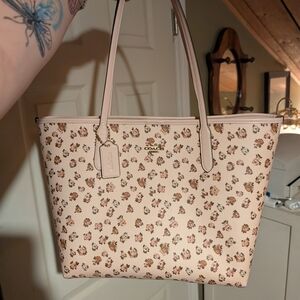 Coach Pink Floral Tote Bag - Signature Coach Charm